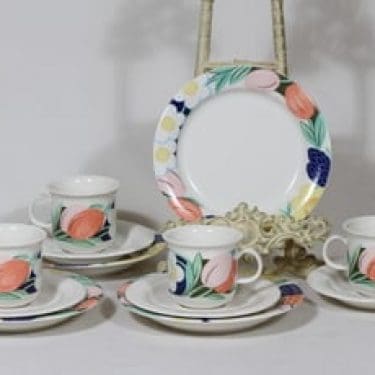 Arabia Arctica Poetica kahvikupit ja lautaset, 4 kpl, suunnittelija Dorrit Von Fieandt, serikuva