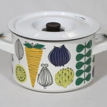 Finel Vegeta kattila, 2.5 l, suunnittelija Esteri Tomula, 2.5 l, serikuva, vihannesaihe, retro