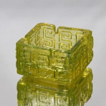 Riihimäen lasi Taalari tuhka-astia, keltainen, suunnittelija Tamara Aladin, massiivinen