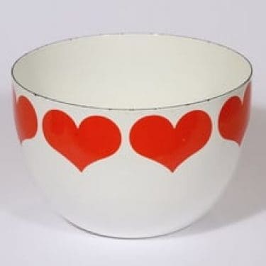 Finel kulho, punainen, suunnittelija Kaj Franck, serikuva, sydänaihe, retro