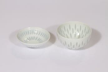 Arabia FK/30, FK/33 vati ja malja, riisiposliini, suunnittelija Friedl Holzer-Kjellberg, riisiposliini, pieni, massasigneerattu