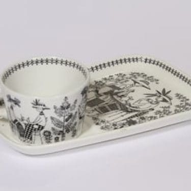 Arabia Emilia erikoiskuppi ja -lautanen, 18 cl, suunnittelija Raija Uosikkinen, 18 cl, kuparipainokoriste