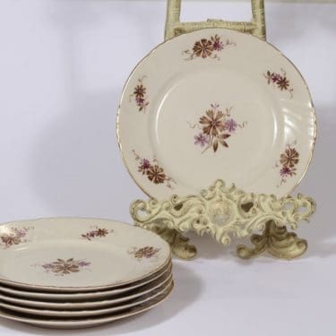 Arabia Raili leivoslautaset, 6 kpl, suunnittelija Svea Granlund, pieni, siirtokuva, kukka-aihe