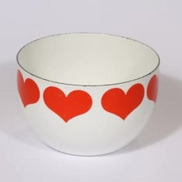 Finel kulho, punainen, suunnittelija Kaj Franck, pieni, serikuva, sydänaihe