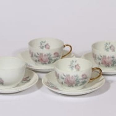 Arabia kukkakuvio kahvikupit, 4 kpl, suunnittelija , siirtokuva, ruusuaihe