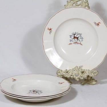 Arabia Kauris lautaset, syvä, 4 kpl, suunnittelija Tyra Lungren, syvä, siirtokuva