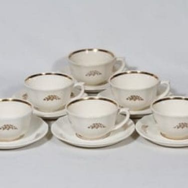 Arabia Irja kahvikupit, 6 kpl, suunnittelija , painettu, kullattu