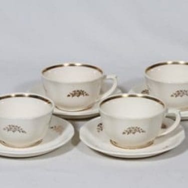Arabia Irja kahvikupit, 4 kpl, suunnittelija , painettu, kullattu