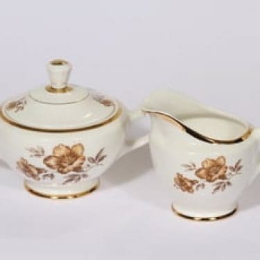 Arabia Myrna sokerikko ja kermakko, suunnittelija Olga Osol, serikuva, kukka-aihe