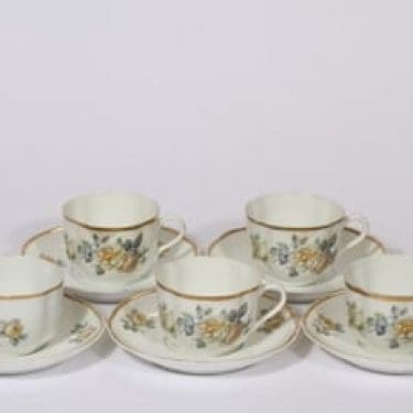 Arabia nimetön koriste kahvikupit, kukka-aihe, 5 kpl, suunnittelija , kukka-aihe, siirtokuva, kukka-aihe, nimetön koriste