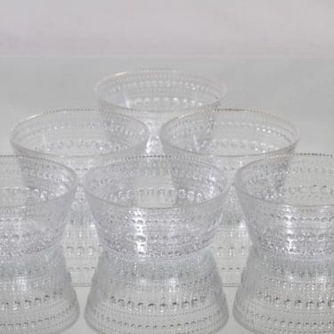 Nuutajärvi Kastehelmi jälkiruokakulhot, kirkas, 6 kpl, suunnittelija Oiva Toikka,