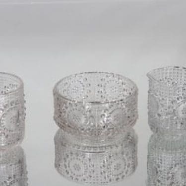 Riihimäen lasi Grapponia sokerikko, kermakko ja lasi, kirkas, suunnittelija Nanny Still,