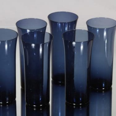 Nuutajärvi Trumpetti lasit, sininen, 6 kpl, suunnittelija Kaj Franck,
