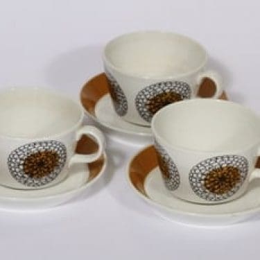 Arabia Kehäkukka teekupit, 3 kpl, suunnittelija Esteri Tomula, serikuva, retro