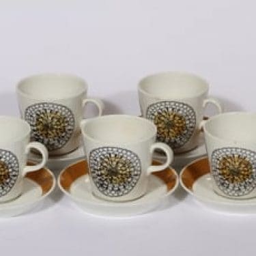 Arabia Kehäkukka kaakaokupit, 5 kpl, suunnittelija Esteri Tomula, serikuva, retro