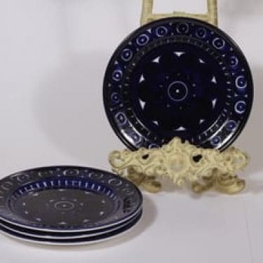 Arabia Valencia leivoslautaset, käsinmaalattu, 4 kpl, suunnittelija Ulla Procope, käsinmaalattu, signeerattu