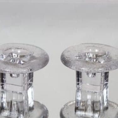 Riihimäen lasi Tulva kynttilänjalat, kirkas, 2 kpl, suunnittelija Nanny Still, pieni, massiivinen