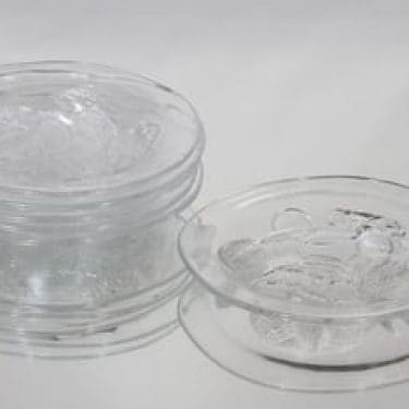 Nuutajärvi Pioni lautaset, kirkas, 6 kpl, suunnittelija Oiva Toikka, pieni