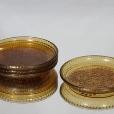 Riihimäen lasi Grapponia lautaset, amber, 4 kpl, suunnittelija Nanny Still, pieni