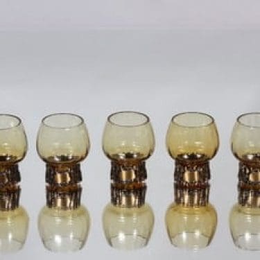 Turun Hopea Kaarna snapsilasit, 4 cl, 5 kpl, suunnittelija Pentti Sarpaneva, 4 cl, pronssivanne