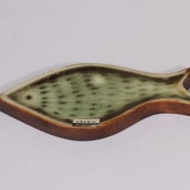 Arabia Kala seinälaatta, käsinmaalattu, suunnittelija Gunvor Olin-Grönqvist, käsinmaalattu, pieni, signeerattu