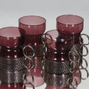 Iittala Tsaikka teelasit, lila, 4 kpl, suunnittelija Timo Sarpaneva, teräskahva