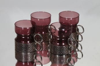 Iittala Tsaikka teelasit, lila, 4 kpl, suunnittelija Timo Sarpaneva, teräskahva