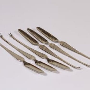 Hackman Scandia rapuaterimet, teräs, 6 kpl, suunnittelija Kaj Franck, teräs