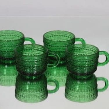 Nuutajärvi Kastehelmi kahvikupit, vihreä, 4 kpl, suunnittelija Oiva Toikka,