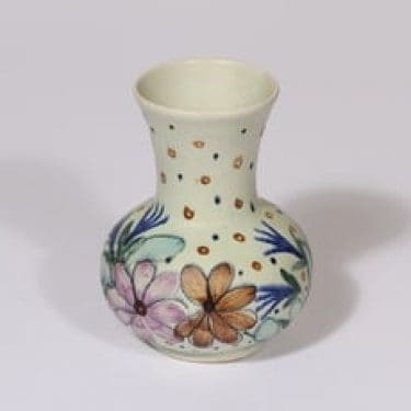 Kupittaan savi maljakko, käsinmaalattu, suunnittelija Laila Zink, käsinmaalattu, pieni, signeerattu