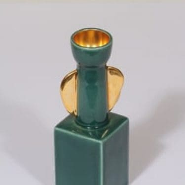 Arabia kynttilänjalka, signeerattu, suunnittelija Olli Vasa, signeerattu, pieni, kullattu, numeroitu