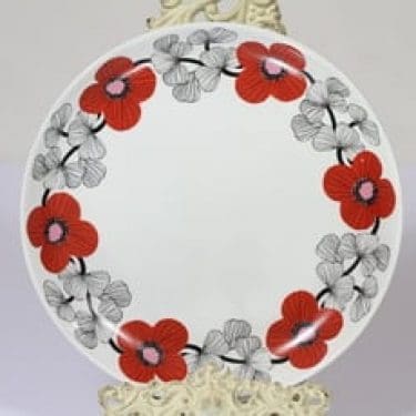 Arabia Isokukka vati, punainen, suunnittelija Esteri Tomula, serikuva, kukka-aihe, retro