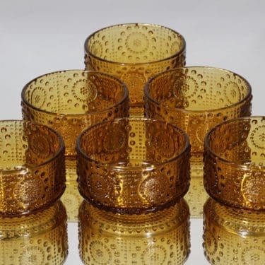 Riihimäen lasi Grapponia jälkiruokakulhot, amber, 6 kpl, suunnittelija Nanny Still,