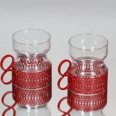 Iittala Tsaikka teelasit, kirkas, 2 kpl, suunnittelija Timo Sarpaneva, punainen kahva