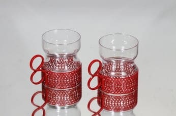Iittala Tsaikka teelasit, kirkas, 2 kpl, suunnittelija Timo Sarpaneva, punainen kahva