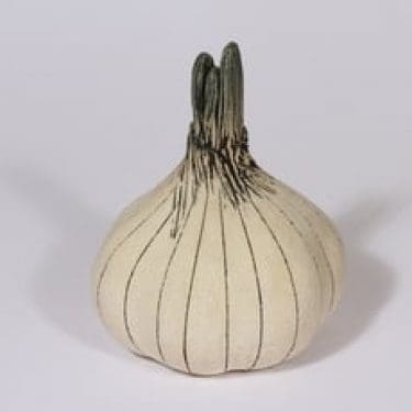 Arabia koriste-esine, valkosipuli, suunnittelija Gunvor Olin-Grönqvist, valkosipuli, mattalasite, signeerattu