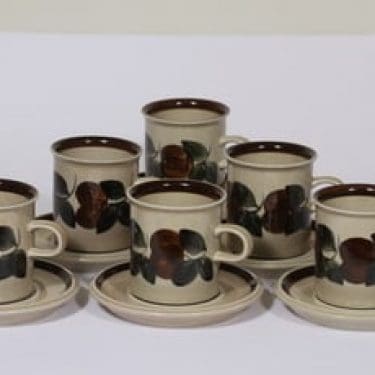 Arabia Ruija kahvikupit, käsinmaalattu, 6 kpl, suunnittelija Raija Uosikkinen, käsinmaalattu