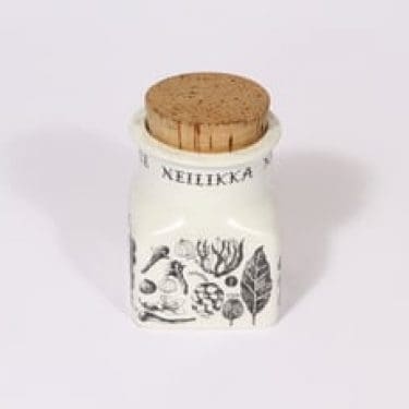 Arabia tekstikuvio maustepurkki, tekstikuvio, suunnittelija Esteri Tomula, serikuva