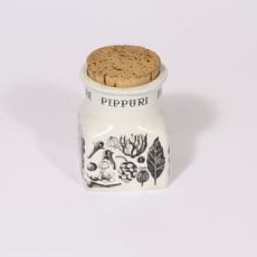 Arabia tekstikuvio maustepurkki, tekstikuvio, suunnittelija Esteri Tomula, tekstikuvio, serikuva