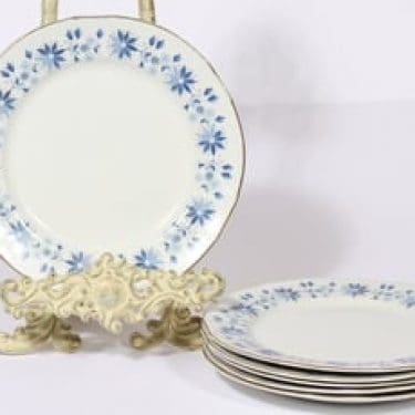 Arabia Fenno lautaset, sininen, 6 kpl, suunnittelija Aune Laukkanen, pieni, serikuva, kukka-aihe