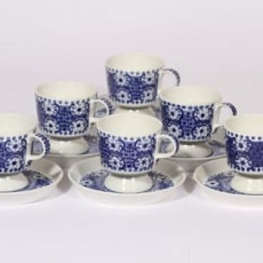 Arabia Ali kahvikupit, sininen, 6 kpl, suunnittelija Raija Uosikkinen, kuparipainokoriste