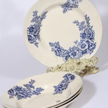 Arabia lautaset, kukkakuvio, 4 kpl, suunnittelija , kukkakuvio, kuparipainokoriste, syvä