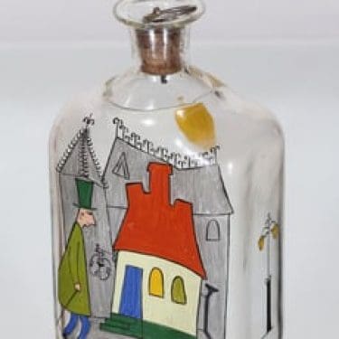 Iittala Viinapullo viinakarahvi, käsinmaalattu, suunnittelija Tapio Wirkkala, käsinmaalattu, signeerattu