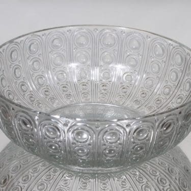 Riihimäen lasi Riikinkukko kulho, kirkas, suunnittelija Nanny Still,