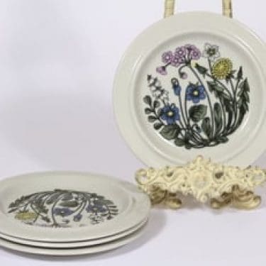 Arabia Flora lautaset, 4 kpl, suunnittelija Esteri Tomula, pieni, serikuva, kukka-aihe