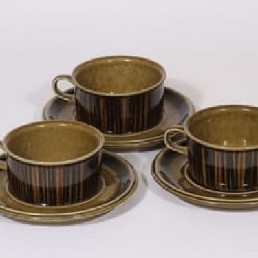 Arabia Kosmos teekupit, ruskea, 3 kpl, suunnittelija Gunvor Olin-Grönqvist, puhalluskoriste, retro