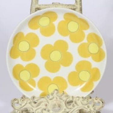 Arabia Aurinko lautanen, keltainen, suunnittelija Esteri Tomula, pieni, serikuva, retro