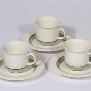 Arabia Seita Arctica kahvikupit, valkoinen, 3 kpl, suunnittelija Inkeri Leivo, raitakoriste