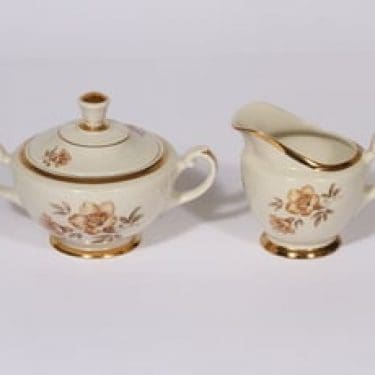 Arabia AX sokerikko ja kermakko, suunnittelija Olga Osol, serikuva, kukka-aihe