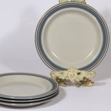 Arabia Uhtua lautaset, matala, 4 kpl, suunnittelija Inkeri Leivo, matala, raitakoriste